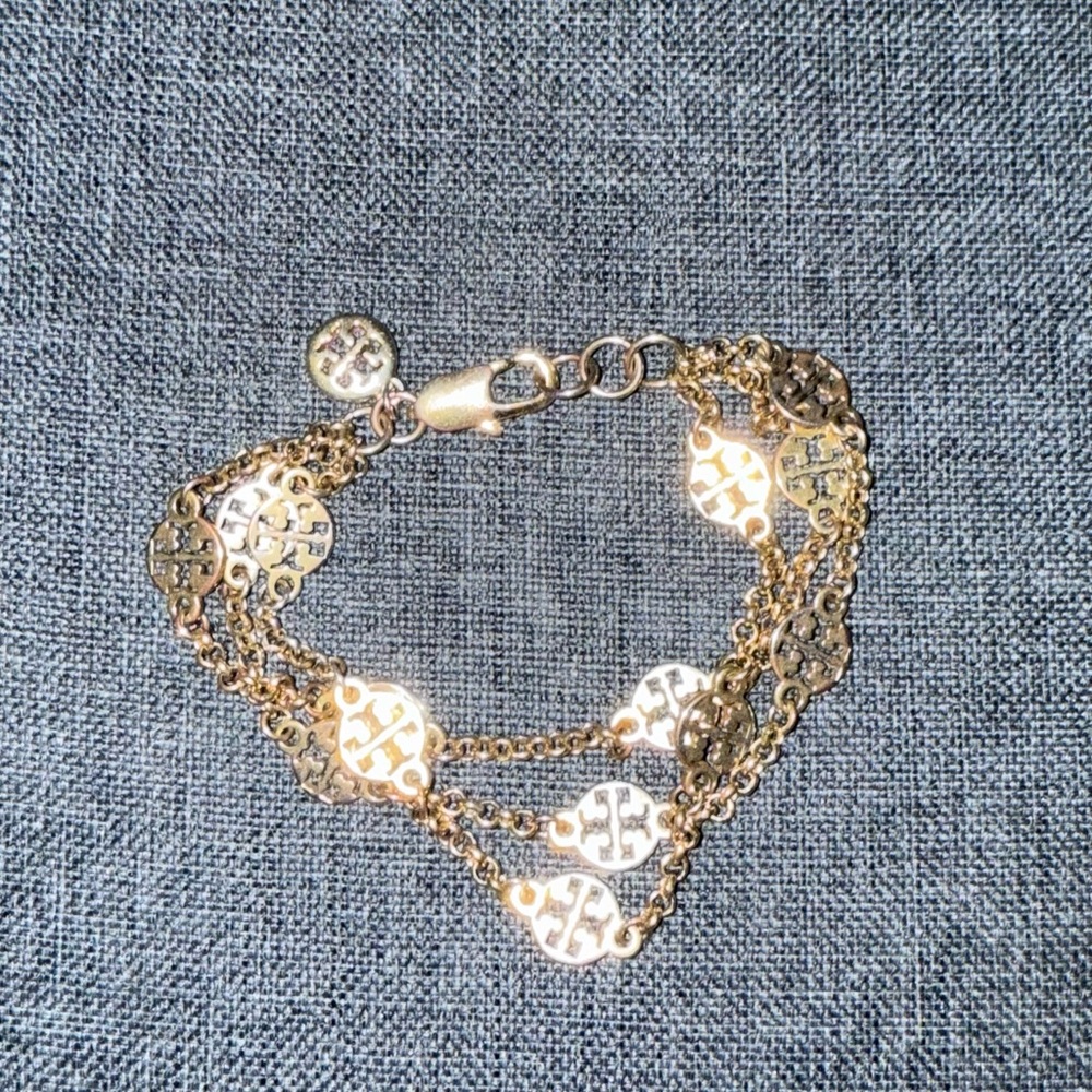 Tory Burch Gold Chain Bracelet with Crystal Accents